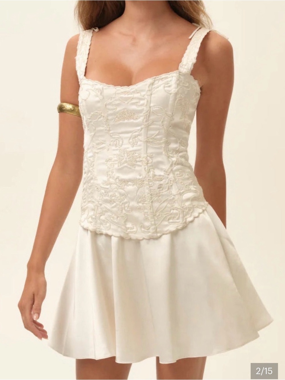 For Love & Lemons Ivory Embroidered Corset Mini Dress